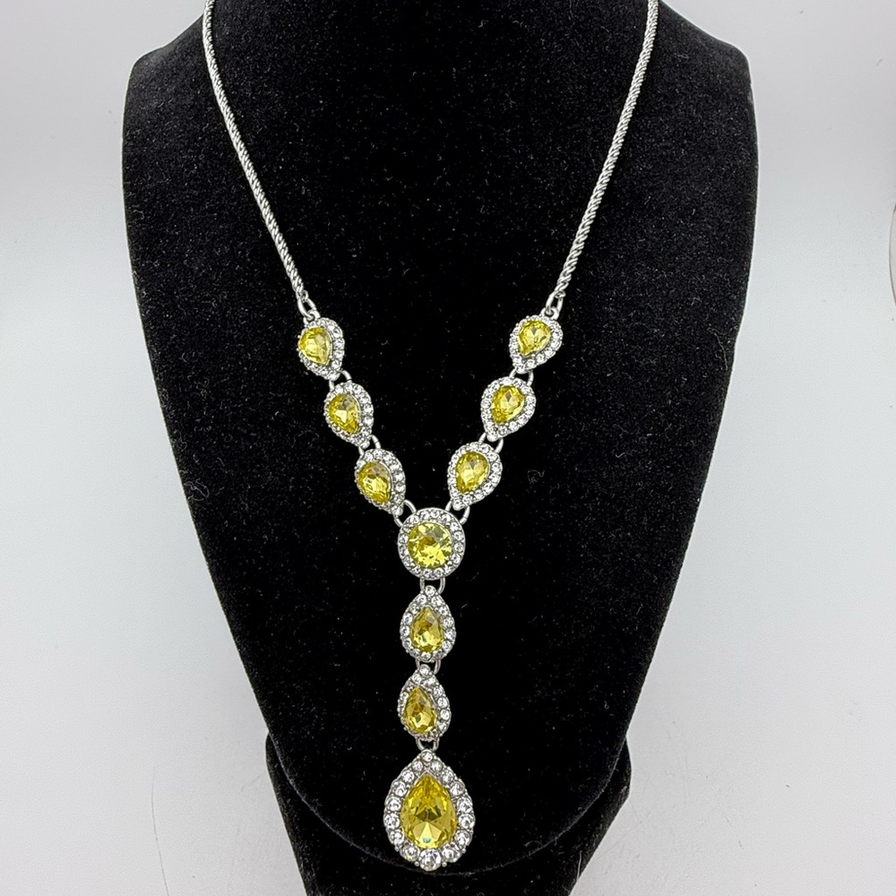 Charter Club Necklace Silver Tone w/ Yellow Glass & Clear Rhinestones NWOT